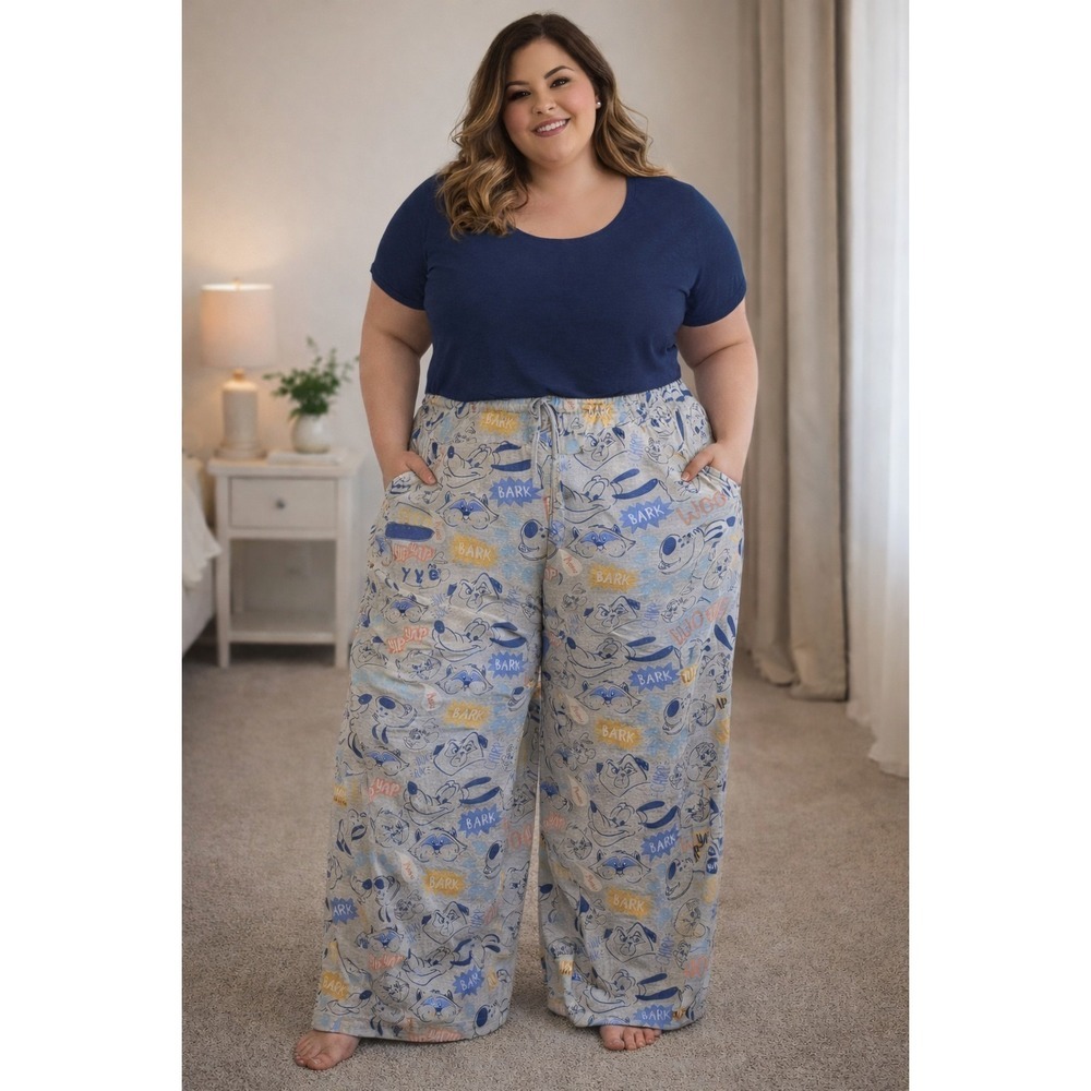 Plus-Size Navy Tee & Printed Wide-Leg Pajama Pants Set